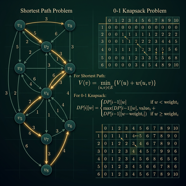 Dinamik programlama en kısa yol ve 0-1 sırt çantası DP tablosu