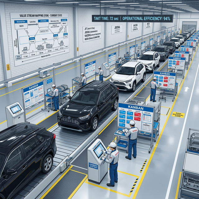 lider bir otomotiv firması üretim hattı ve yalın üretim prensipleri