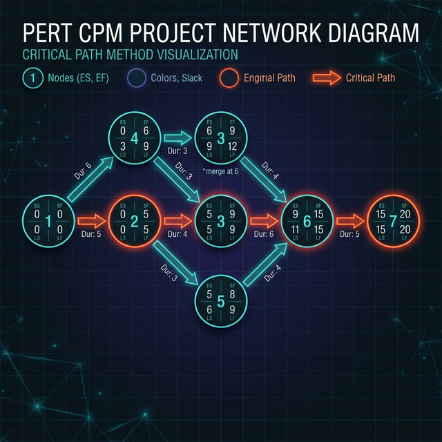 PERT CPM ağ diyagramı kritik yol analizi